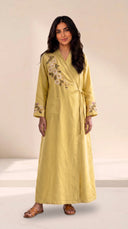 The Hajar Floral Embroidered Linen Blend Wrap Abaya