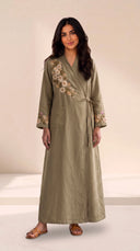The Hajar Floral Embroidered Linen Blend Wrap Abaya