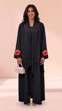 The Noura Linen Blend Abaya with Flame Tree Embroidered Cuff Detail