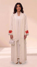 The Noura Linen Blend Abaya with Flame Tree Embroidered Cuff Detail