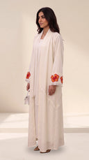 The Noura Linen Blend Abaya with Flame Tree Embroidered Cuff Detail