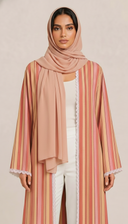 The Rowaida Crochet Lace Stripes Open Abaya