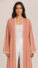 The Rowaida Crochet Lace Stripes Open Abaya