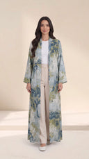 The Rafiqa Abstract Botanical Print Open-Front Abaya