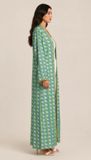 The Dareen Geometric Print Open Abaya with Lace Trim