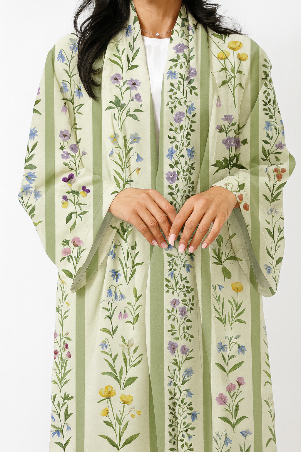 The Noura Sage Green Floral Abaya