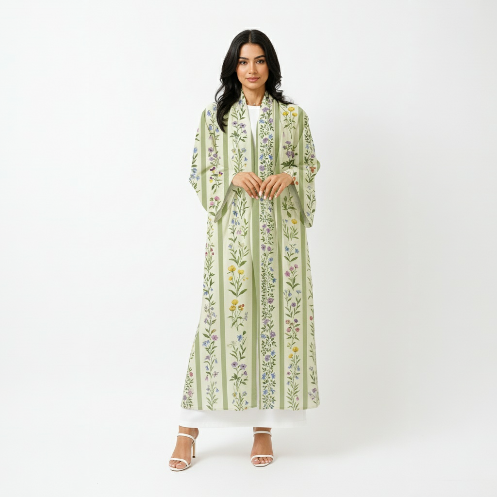 The Noura Sage Green Floral Abaya