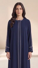 The Hafsa Classic Contrast Piping Abaya in Navy