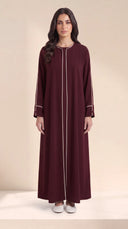 The Hafsa Classic Contrast Piping Abaya in Burgundy
