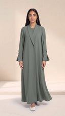 The Hadia Shawl Collar & Flared Cuffs Abaya in Sage