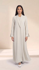 The Hadia Shawl Collar & Flared Cuffs Abaya in Off White