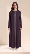 The Hafsa Classic Contrast Piping Abaya in Dark Purple