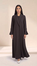 The Hadia Shawl Collar & Flared Cuffs Abaya in Dark Brown