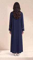 The Hafsa Classic Contrast Piping Abaya in Navy