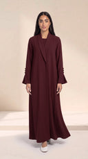 The Hadia Shawl Collar & Flared Cuffs Abaya in Burgundy