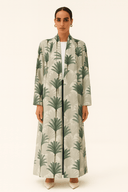Ivory & Green Palm Print Mang Silk Abaya - TAL by The Abaya Lab