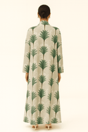 Ivory & Green Palm Print Mang Silk Abaya - TAL by The Abaya Lab