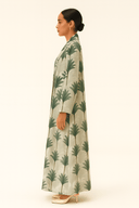 Ivory & Green Palm Print Mang Silk Abaya - TAL by The Abaya Lab