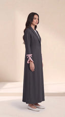 The Hadiya Ruffled Bow Cuff Abaya, in Grey, side view