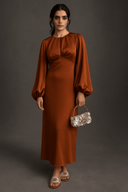 Layali Burnt Orange Satin Modest Dress - The Abaya Lab