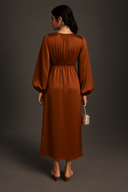 Layali Burnt Orange Satin Modest Dress - The Abaya Lab