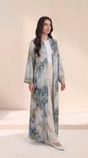 The Rafiqa Abstract Botanical Print Open-Front Abaya