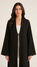 The Hawraa Pleated Collar Detail Abaya with Cord Tie Accent