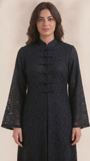 The Zahwan Lace Abaya with Mandarin Collar Detail