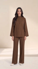 The Nafisa Bib Front Placket Set, in Mocha Brown, front view