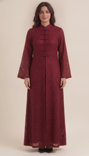The Zahwan Lace Abaya with Mandarin Collar Detail