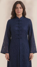 The Zahwan Lace Abaya with Mandarin Collar Detail