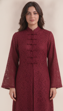 The Zahwan Lace Abaya with Mandarin Collar Detail