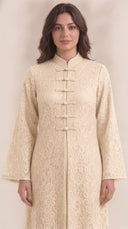 The Zahwan Lace Abaya with Mandarin Collar Detail