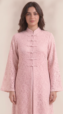 The Zahwan Lace Abaya with Mandarin Collar Detail