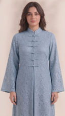 The Zahwan Lace Abaya with Mandarin Collar Detail