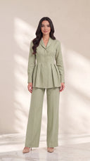 The Ruqaya Pleated Peplum Set, in Sage, front view