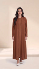 The Nashwa Scalloped Front Edge Abaya, in Brown, front view