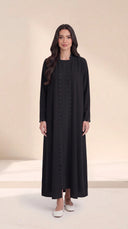 The Nashwa Scalloped Front Edge Abaya, in Black, front view