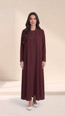 The Nashwa Scalloped Front Edge Abaya, in Burgundy, front view