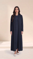 The Nashwa Scalloped Front Edge Abaya, in Navy, front view