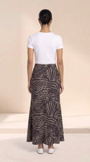 The Hadia Satin Zebra Print Maxi Skirt