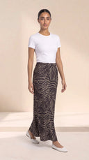 The Hadia Satin Zebra Print Maxi Skirt