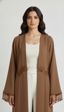 The Noorain Floral Tassel Open Abaya