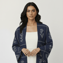 Navy Floral Embroidered Cotton Satin Abaya - TAL by The Abaya Lab