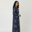 Navy Floral Embroidered Cotton Satin Abaya - TAL by The Abaya Lab