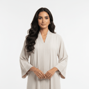 Oyster Satin - Silk Open Abaya with Textured Trim - TAL by The Abaya Lab