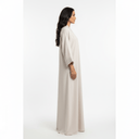 Oyster Satin - Silk Open Abaya with Textured Trim - TAL by The Abaya Lab
