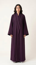 The Saja Contrast Stitch Open Abaya with Shawl Collar