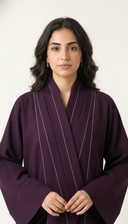 The Saja Contrast Stitch Open Abaya with Shawl Collar