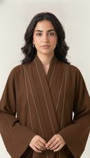The Saja Contrast Stitch Open Abaya with Shawl Collar